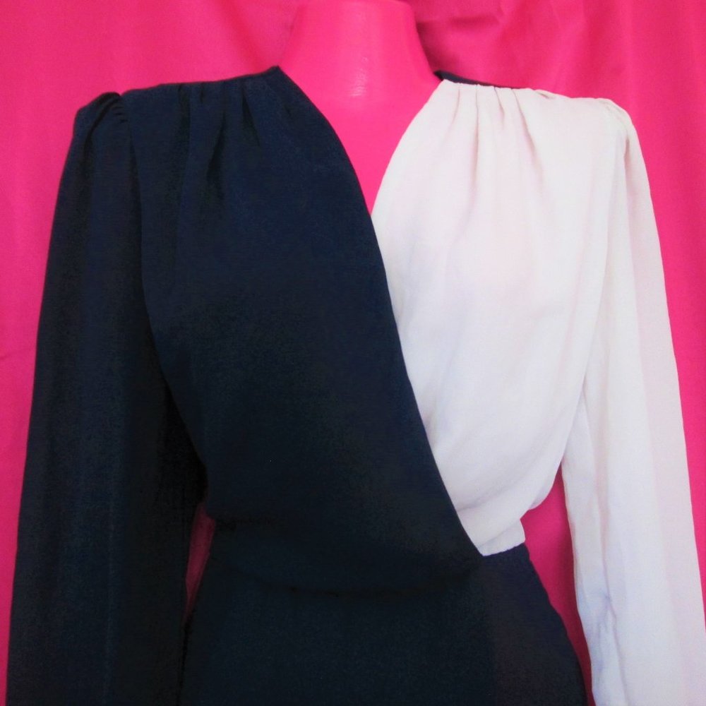 1980 vintage blue colorblock midi dress size small - Picture 3 of 6